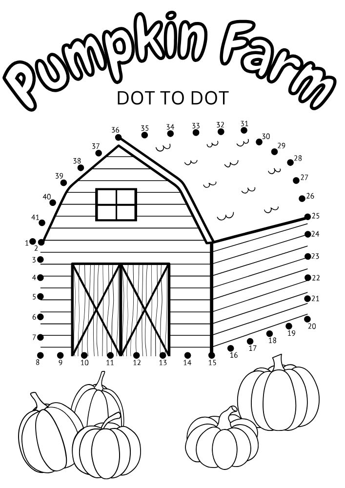 Free Fall Printable Activities for Kids puzzle game Worksheets Autumn barn dot to dot