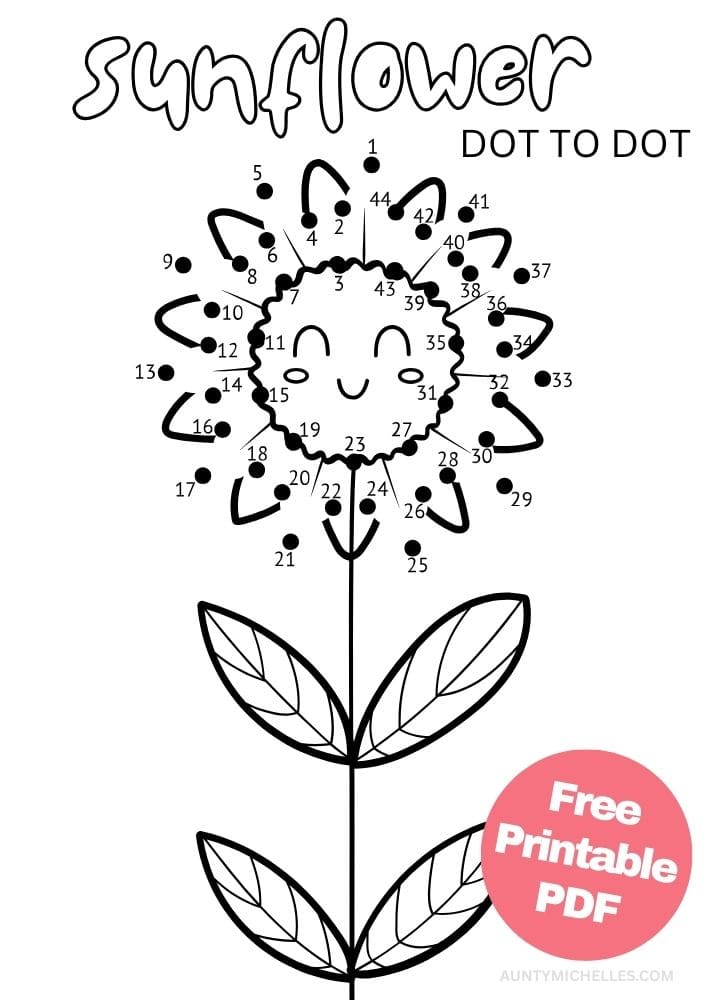 Sunflower dot to dot (connect the dots) activity for kids