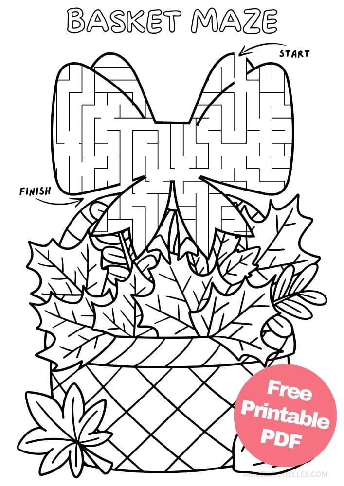 Fall leaf basket maze game for kids