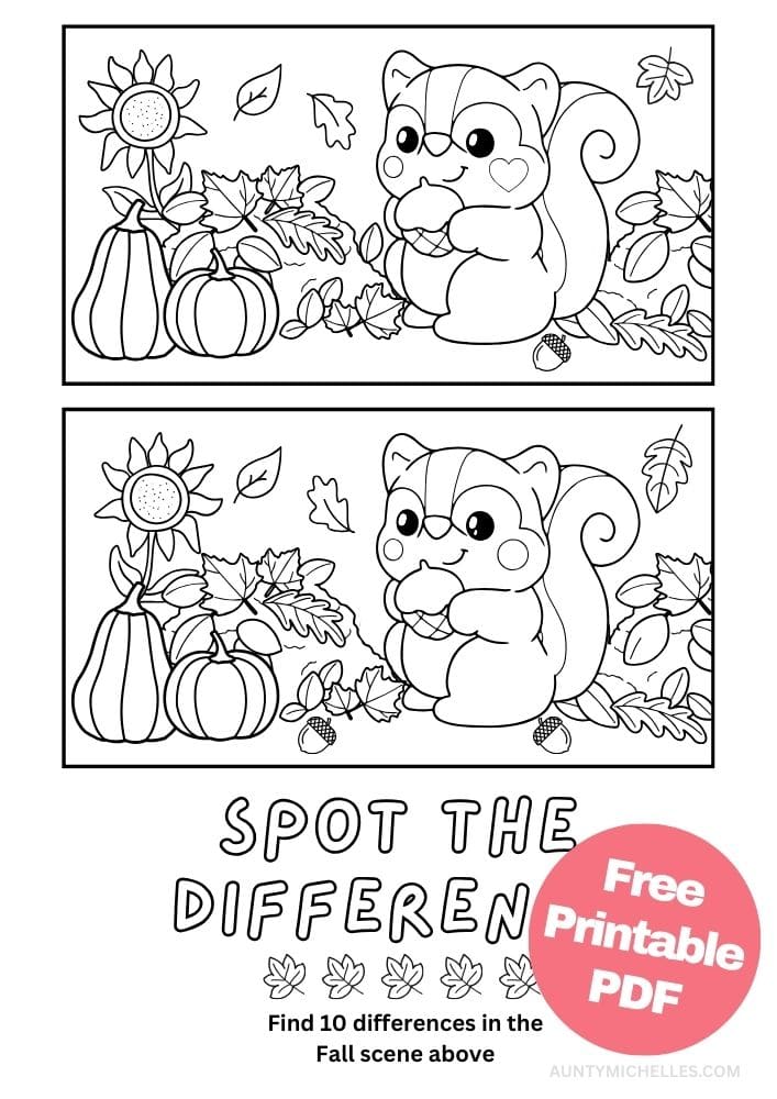 fall themed spot the difference printable activity