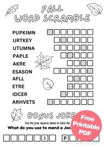Fall Scabble Printable Free Fall Printable Activities for Kids - Aunty Michelle's