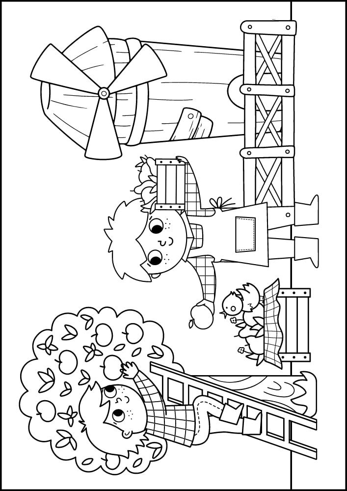 Free Printable Fall Coloring Pages for Kids Autumn Sheets apple picking farm coloring book pdf download September October November