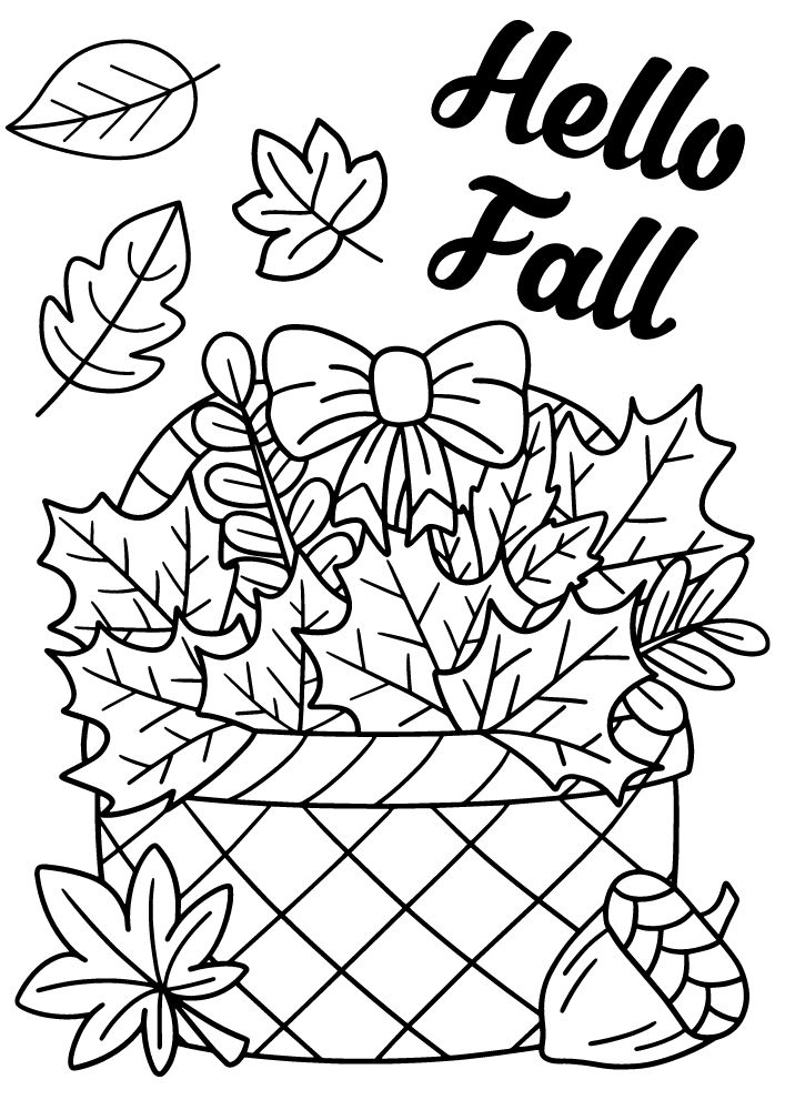 Free Printable Fall Coloring Pages for Kids Autumn Sheets basket leaves hello fall acorn coloring book pdf download September October November