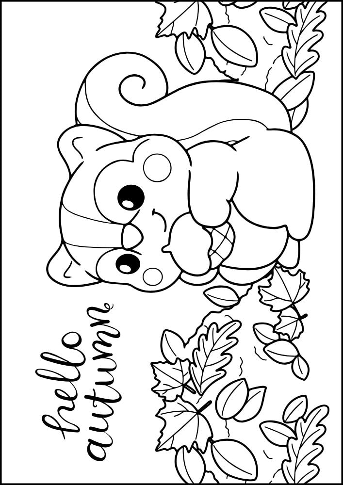 Free Printable Fall Coloring Pages for Kids Autumn Sheets squirel acorn leaves coloring book pdf download September October November