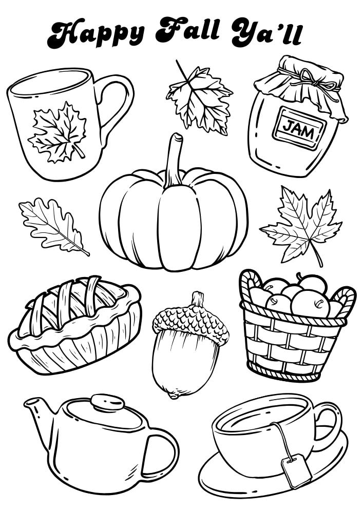 Free Printable Fall Coloring Pages for Kids Autumn Sheets theme pumpkin apple leaves coloring book pdf download September October November