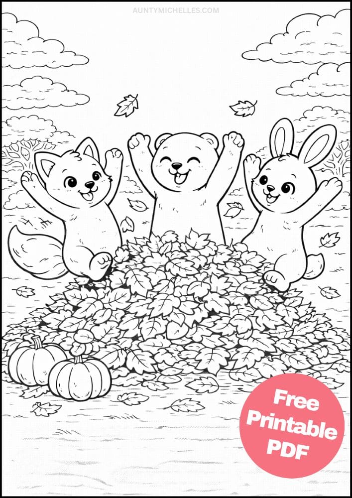 Free Printable Fall Coloring Pages for Kids September October November Colouring Sheets 18 playing in fallen leaves