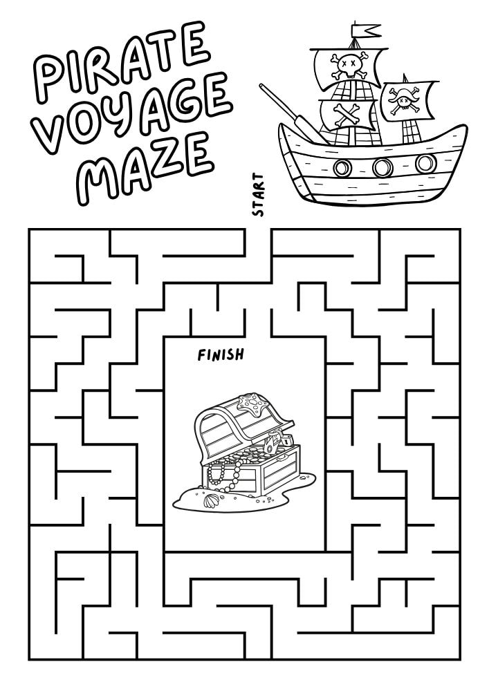 Free Printable Pirate Worksheets for Kids pirates puzzle games pdf boat treasure maze