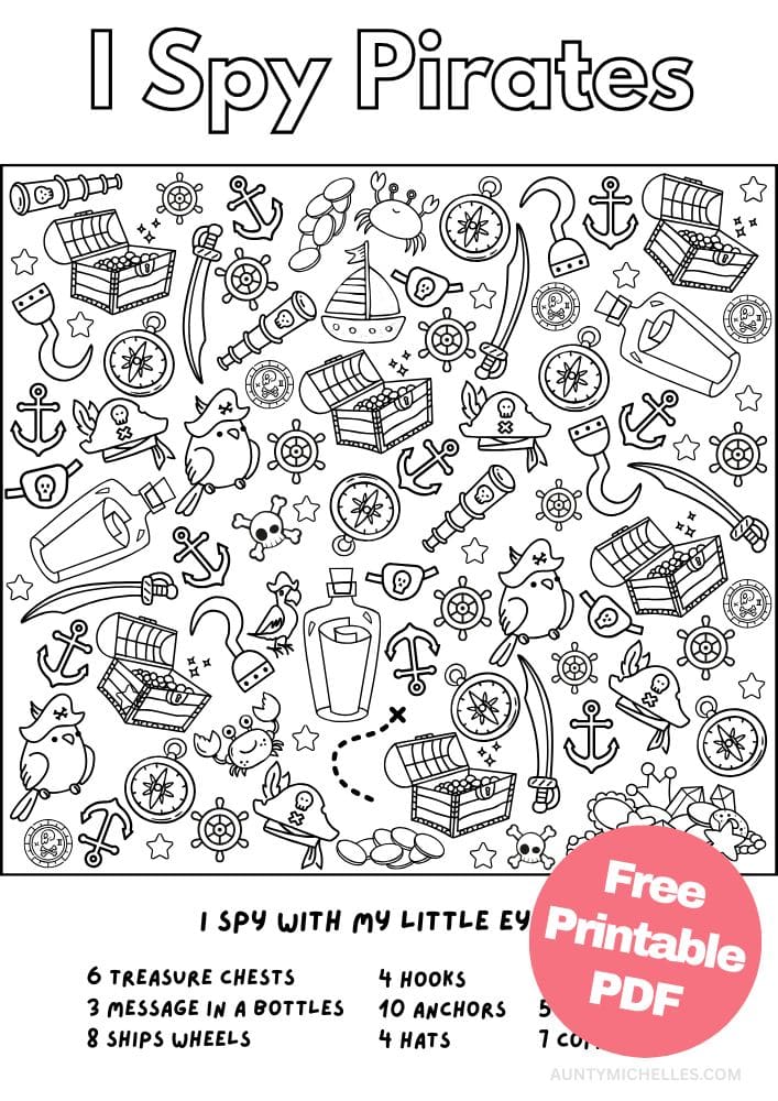 Pirate Themed I Spy Worksheets for Kids