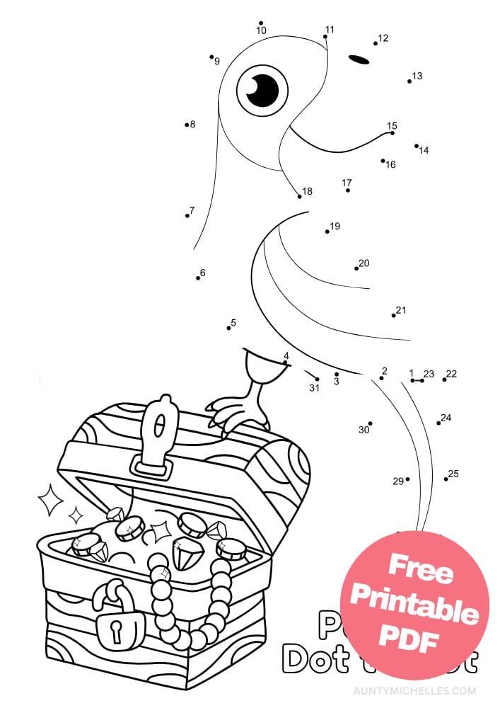 Parrot Dot to Dot (Connect the Dot) for Kids with Pirate's Treasure
