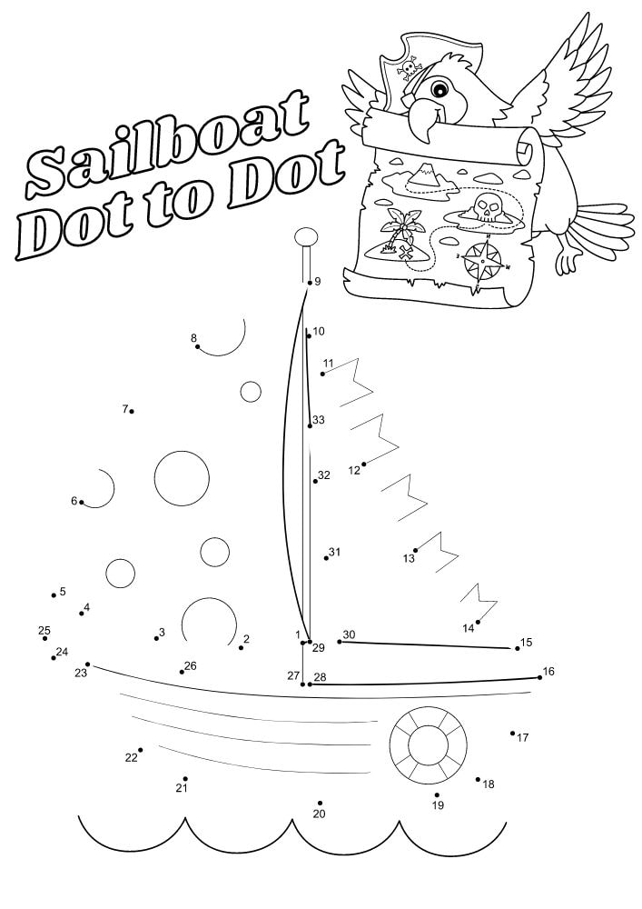 Free Printable Pirate Worksheets for Kids pirates puzzle games pdf sailboat dot to dot