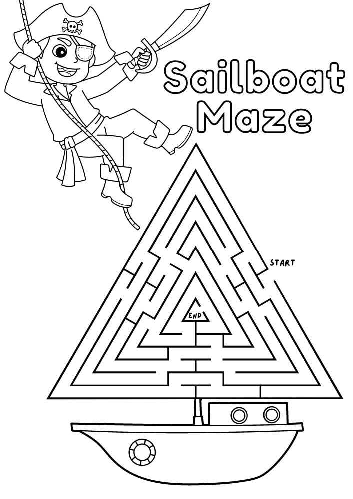 Free Printable Pirate Worksheets for Kids pirates puzzle games pdf sailboat maze