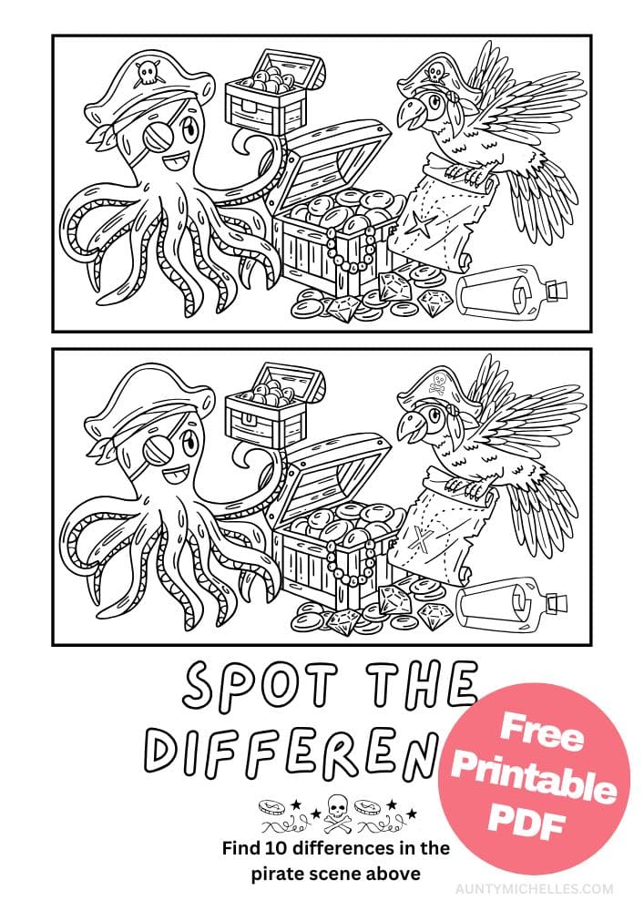 Pirate Inspired Spot the Difference Worksheets for Kids