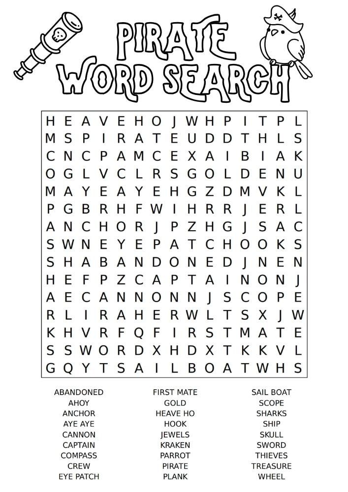 Free Printable Pirate Worksheets for Kids pirates puzzle games pdf word search