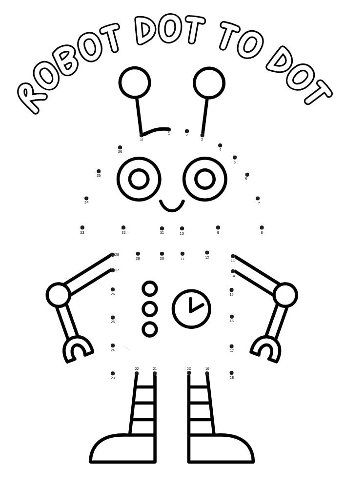 Free Printable Robots Worksheets for Kids Activities Games Puzzles PDF Download Dot to Dot Connect