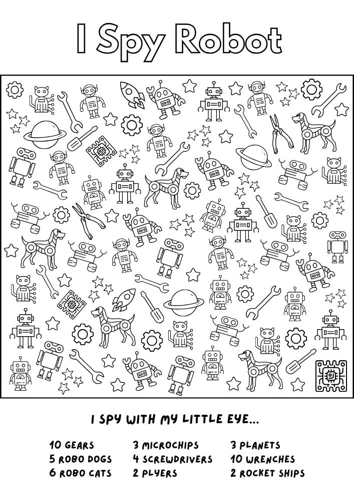 Free Printable Robots Worksheets for Kids Activities Games Puzzles PDF Download I Spy