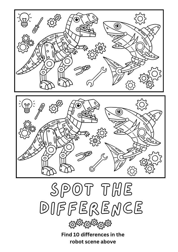 Free Printable Robots Worksheets for Kids Activities Games Puzzles PDF Download Spot the Difference