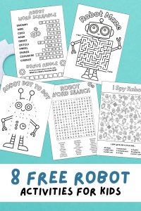 Free Printable Robots Worksheets for Kids, Robot Activities, Crossword, Word Search, Word Scramble, Spot the Difference, Maze, Puzzle, I-Spy, Games