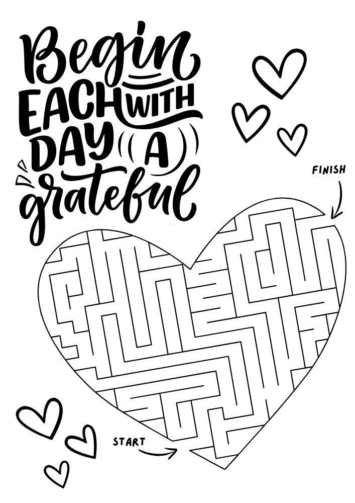 Free Printable Thanksgiving Activities for kids Worksheets Games Puzzles PDF Download grateful heart maze Fall Autumn