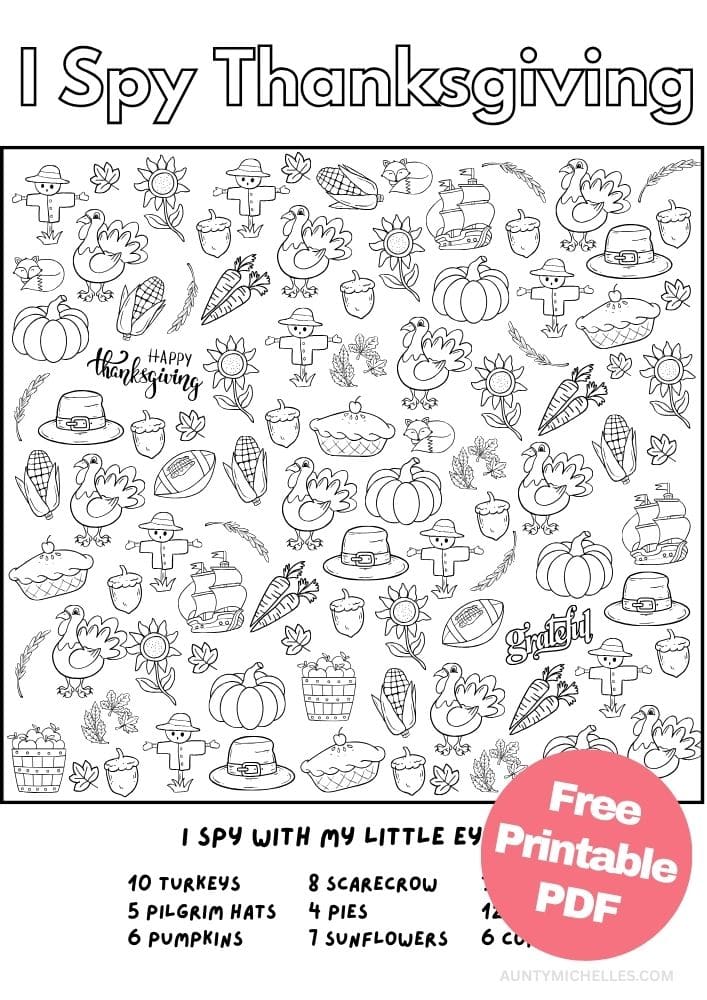 Thanksgiving themed i spy printable activity
