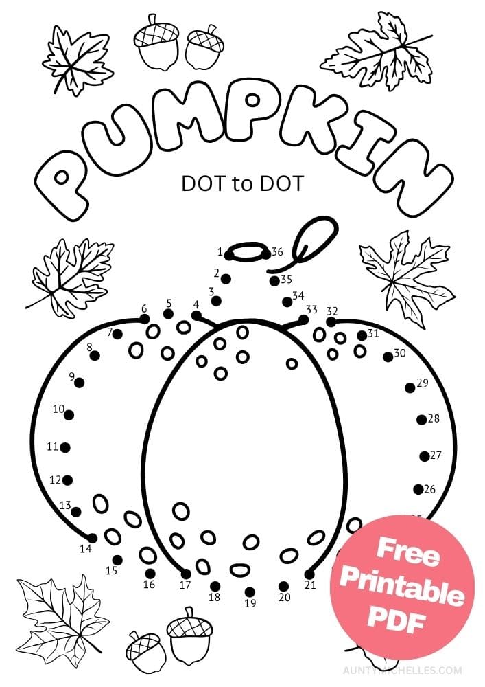 Pumpkin gourd dot to dot (connect the dots) activity for kids