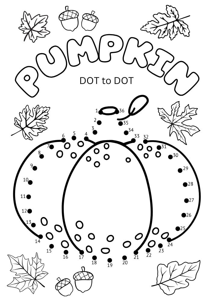 Free Printable Thanksgiving Activities for kids Worksheets Games Puzzles PDF Download pumpkin dot to dot Fall Autumn leaves