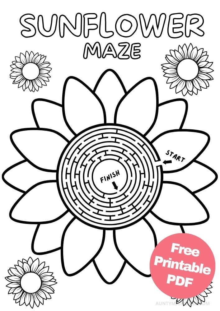 Sunflower fall maze activity for kids