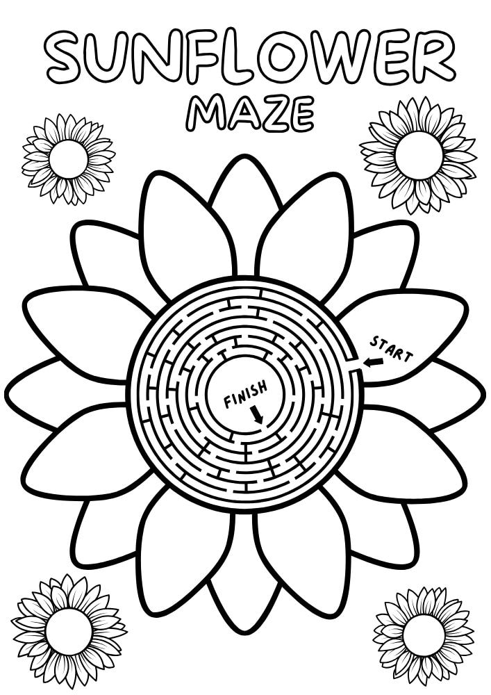 Free Printable Thanksgiving Activities for kids Worksheets Games Puzzles PDF Download sunflower maze Fall Autumn