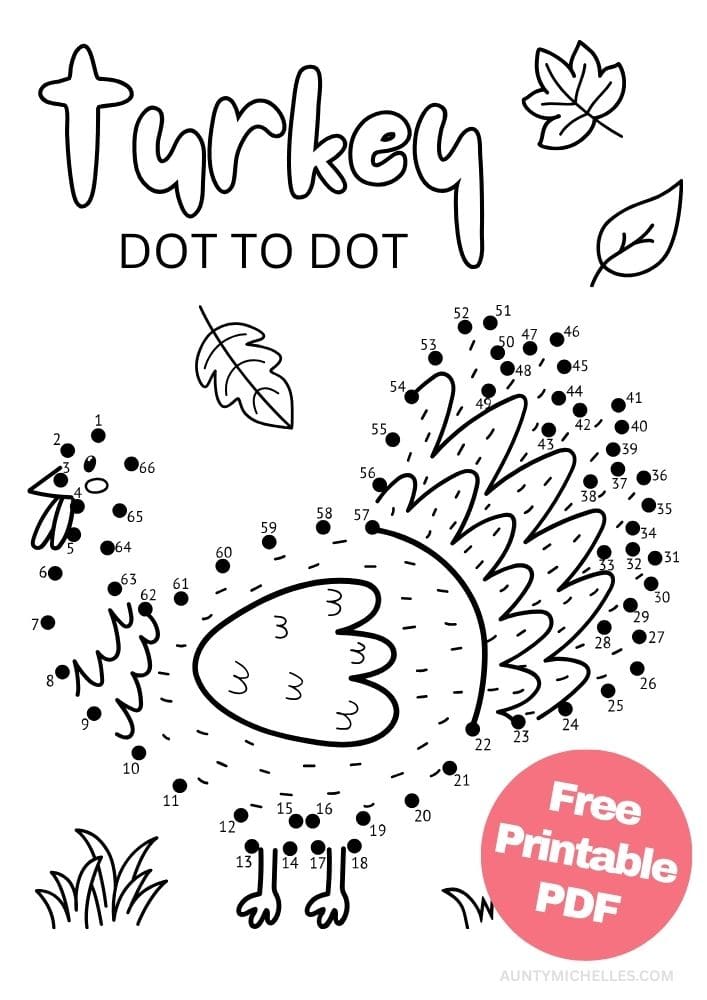 Turkey dot to dot (connect the dots) activity for kids