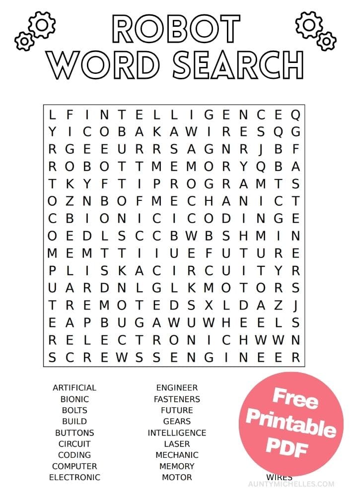 Robots Word Search Worksheet