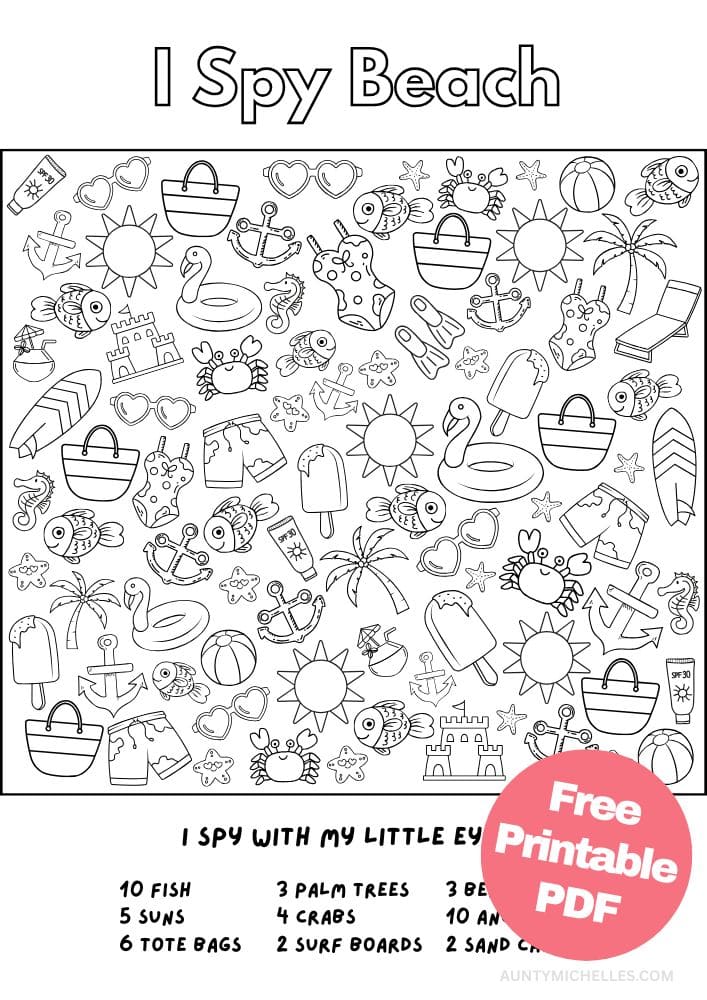 Kids Beach Themed I Spy Worksheets