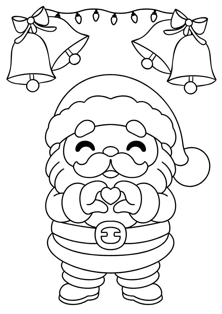 Christmas coloring page with Santa holding his hands in a heart shape