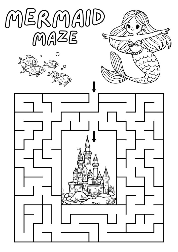 Free Mermaid Party Printables for Kids Maze Under the Sea Castle