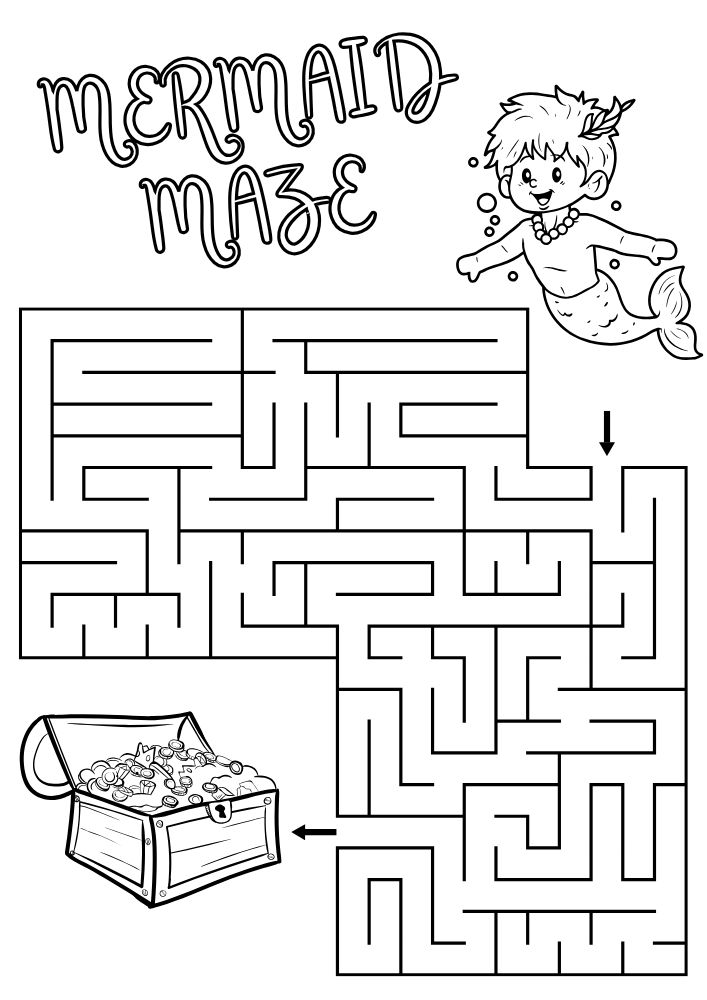 Free Mermaid Party Printables for Kids Merman Maze Treasure Chest