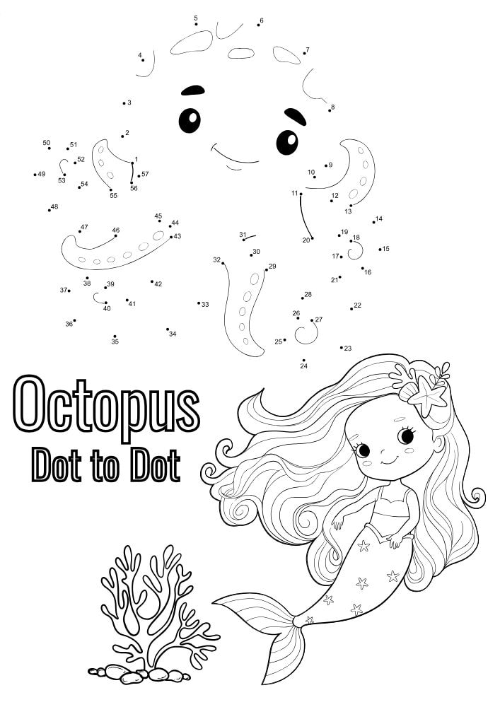 Free Mermaid Party Printables for Kids Octopus Dot to Dot