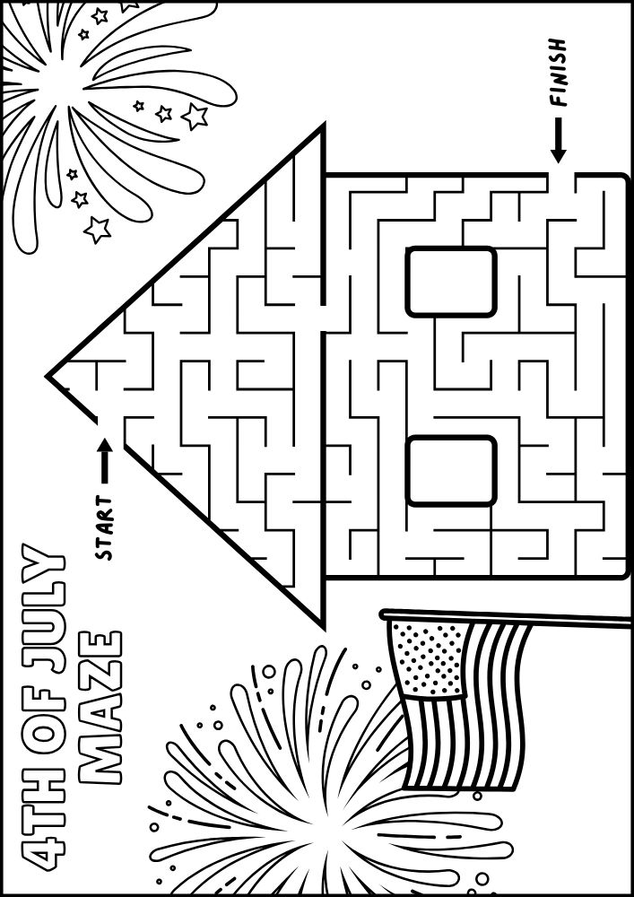 Free Printable 4th of July Worksheets for Kids Fourth United States of America USA Independence Firework Maze