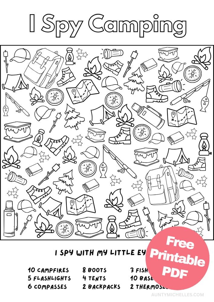 Printable camping themed I spy activity for kids