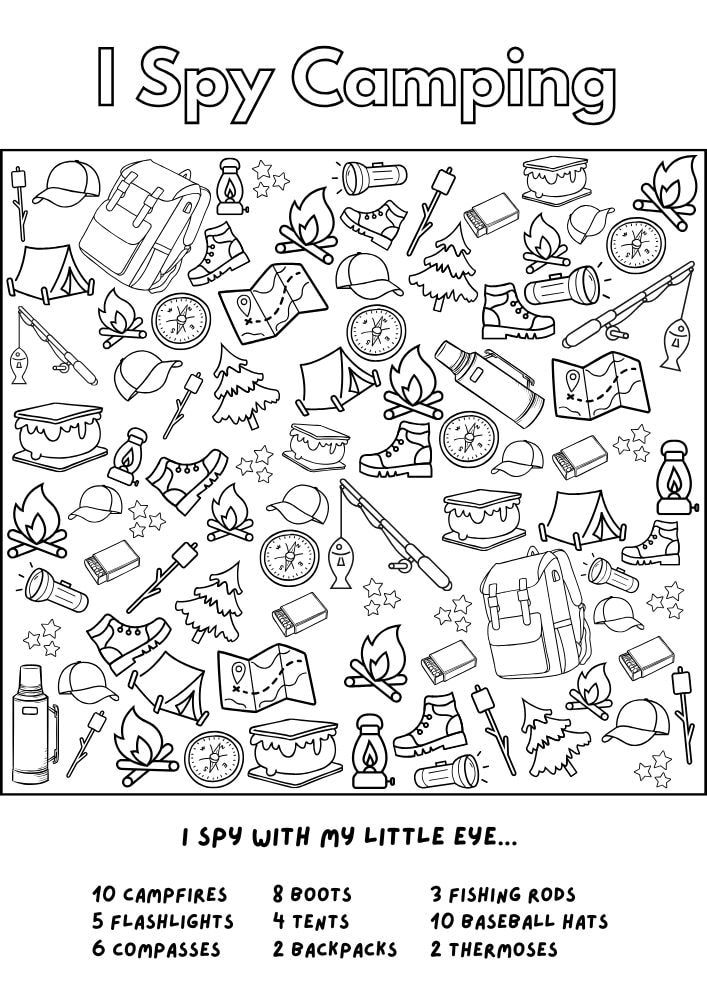 Printable camping themed I spy activity for kids