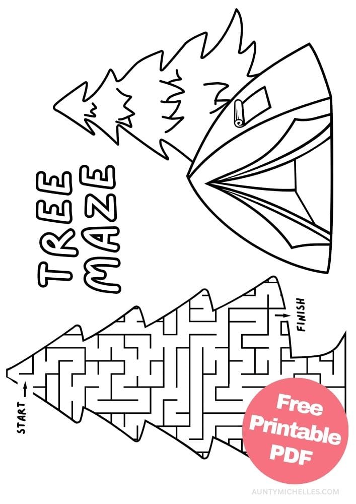 free printable tent and tree maze activity for kids