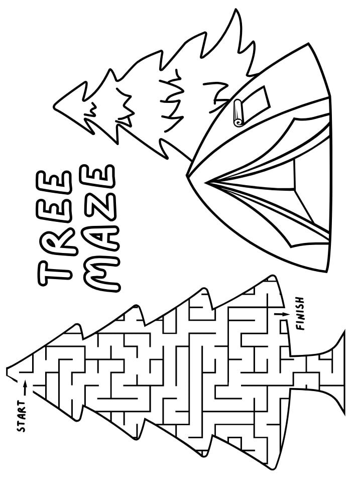 free printable tent and tree maze activity for kids