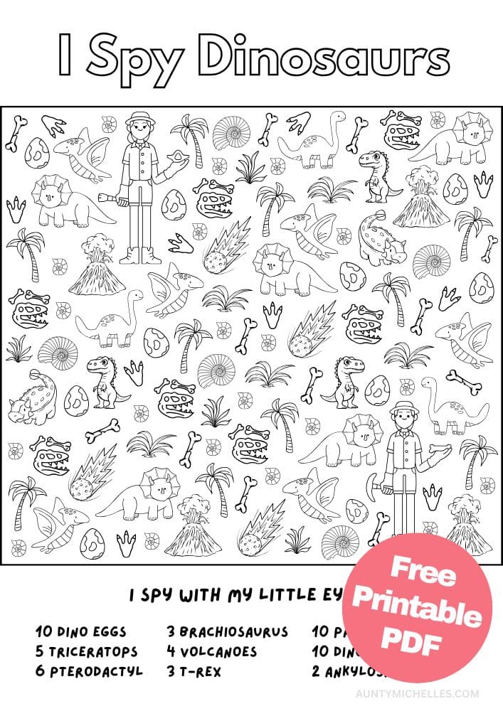 Free Printable Dinosaur Activities for Kids Jurassic Dino Games I spy