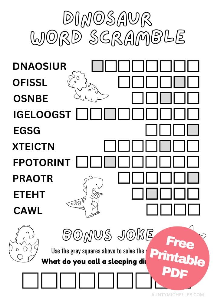 Free Printable Dinosaur Activities for Kids Jurassic Dino Games Word Scramble
