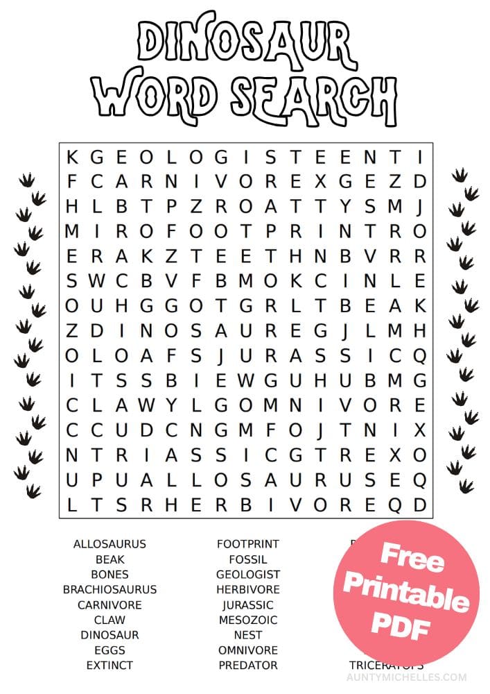 Free Printable Dinosaur Activities for Kids Jurassic Dino Games Word Search