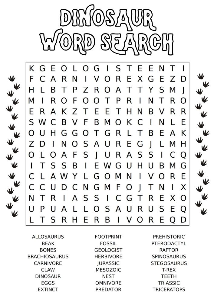 Free Printable Dinosaur Activities for Kids Jurassic Dino Games Word Search