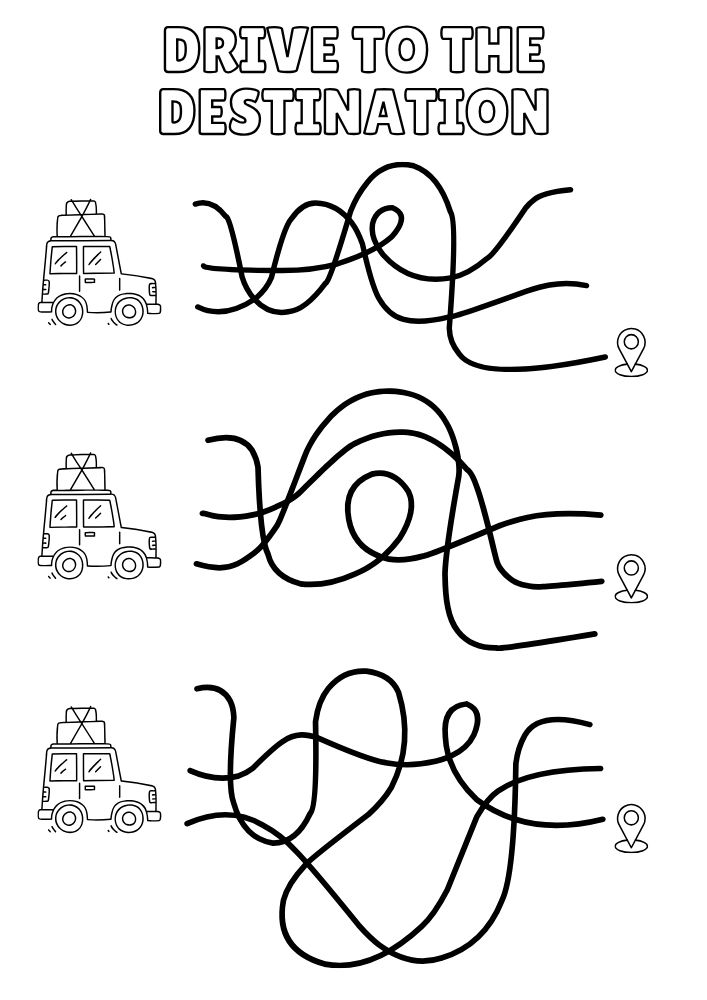 Road maze printable activity for kids