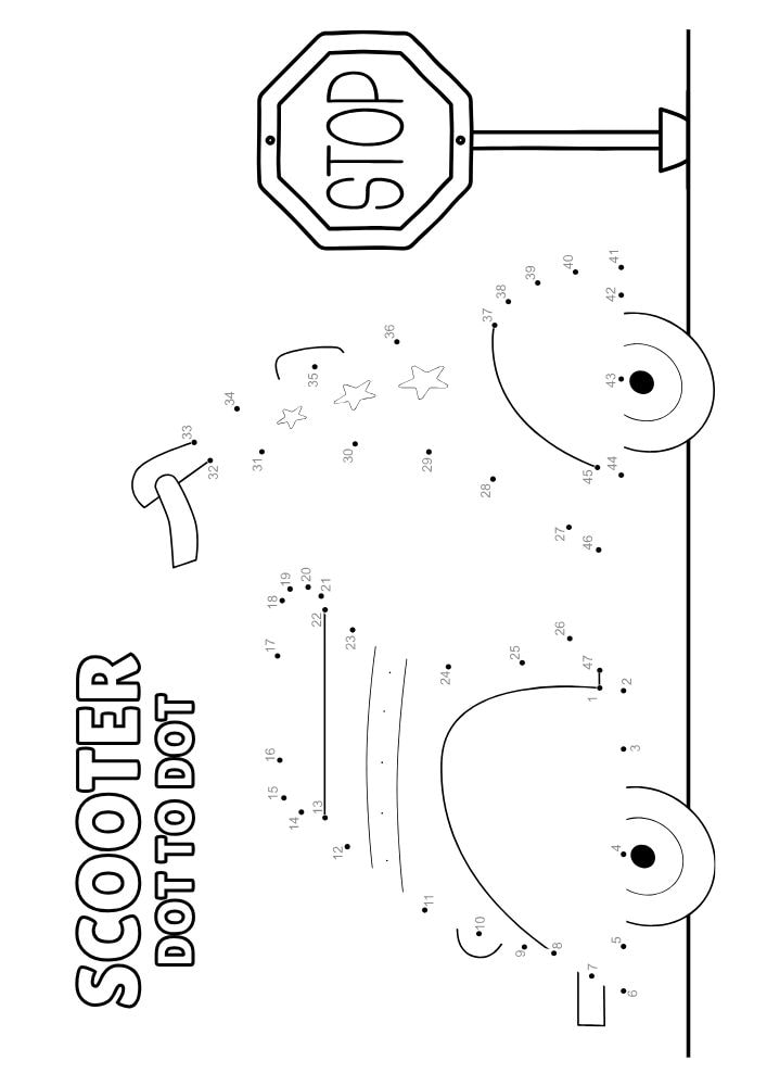 Scooter shaped dot to dot activity for kids