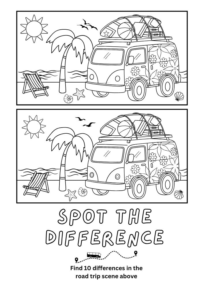 Free Printable Spot the Difference Road Trip Activities for Kids