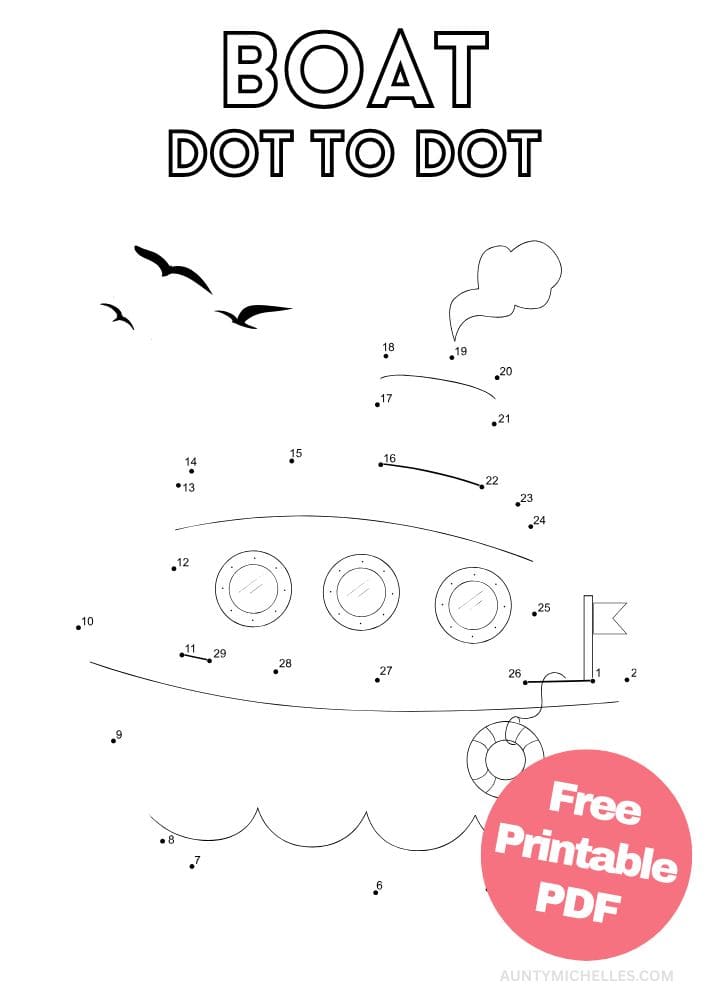 Printable tug boat dot to dot summer activity for kids