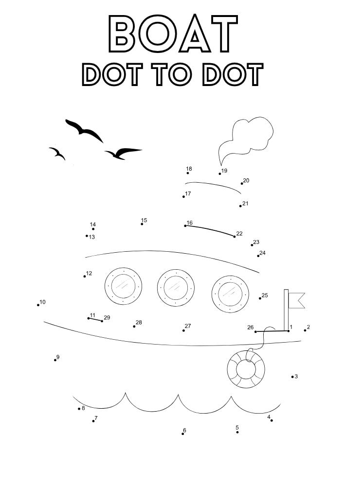 Printable tug boat dot to dot summer activity for kids