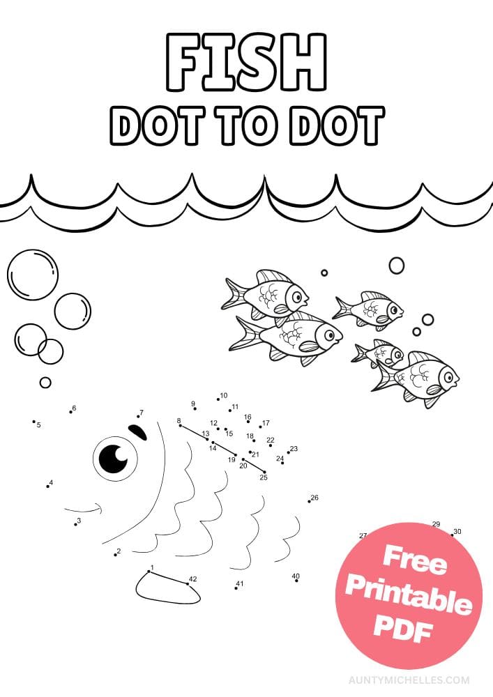 Printable fish dot to dot activity for kids who love the beach and ocean