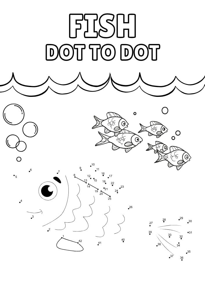 Printable fish dot to dot activity for kids who love the beach and ocean